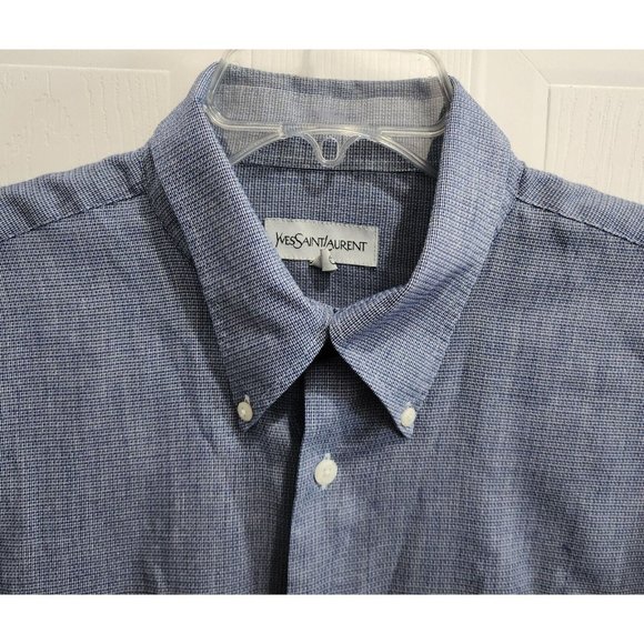 VTG Yves Saint Laurent Blue Woven Dress Shirt LS Button Down Size L 16.5 32-33 - Picture 2 of 10